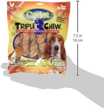 Cadet Gourmet Triple Chews Long-Lasting Pork Hide Sticks with Sweet