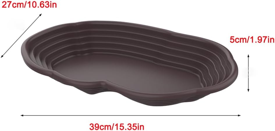 Extra Large Reptile Bathing Pool Reptile Feeding Dish Water Bowl with Ramp Aquarium Ornament for Gecko, Snake, Turtle, Bearded Dragon, Lizard Bath(Black)