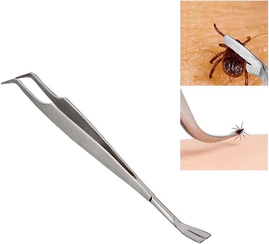 2Pcs Silver Stainless Steel Tick Tweezers Dual Tipped Tick Remover