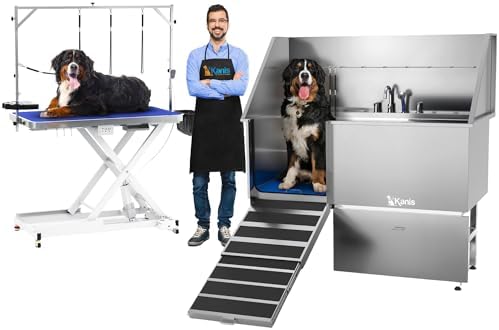 61" Dog Bathing Station, LEFT RAMP + 49" Electric Dog Grooming Table