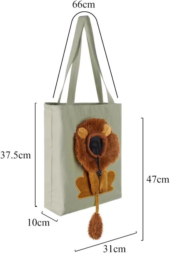 Lion-Shaped Pet Canvas Shoulder Bag Portable Cat Carrier Tote Bag