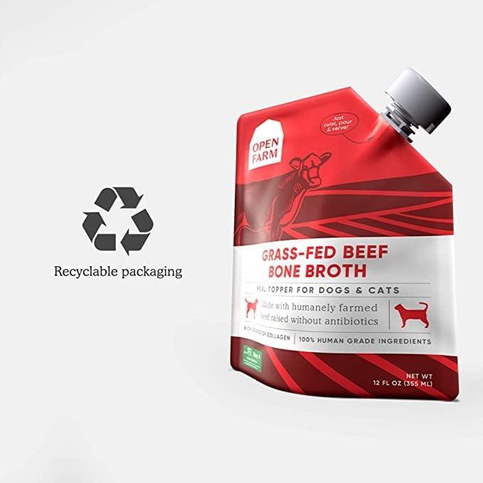 Open Farm Bone Broth, Beef Food Topper for Dogs, 12oz Pouch (6 Pack)