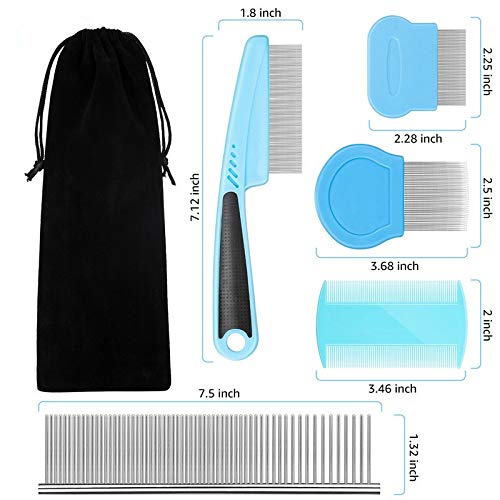 Flea Comb For Dogs & Cats Pet Comb Grooming Set 5 Pieces Metal Teeth