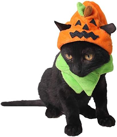 Idepet Cat Costume Halloween Pumpkin Hat Cats Costume Cute Cloak