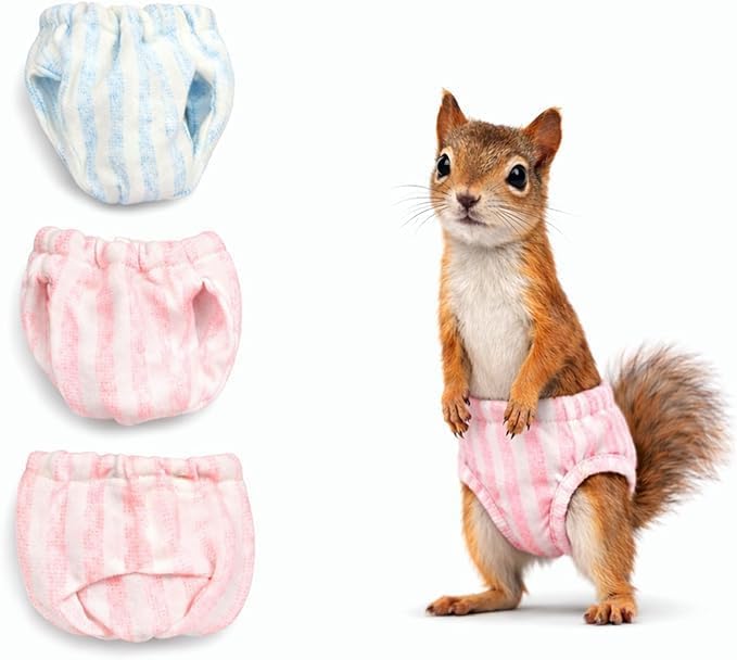 3Pcs Extra Small Squirrel Diapers Reusable (Size S, 3.9" – 6" Waist)