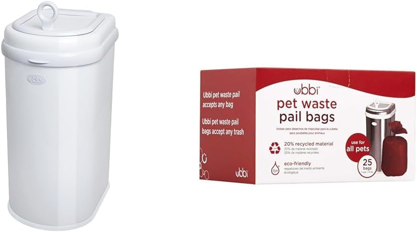 Ubbi Pet Waste Pail, White + 25 Count Bags