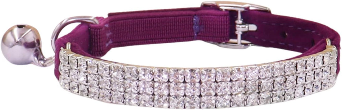 THAIN Rhinestones Cat Dog Collar Soft Velvet Safe Adjustable Collar