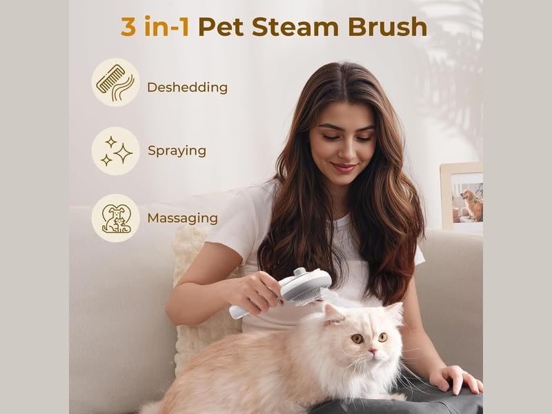 4 In 1 Cat Steam Brush for Grooming, Shedding, Massage