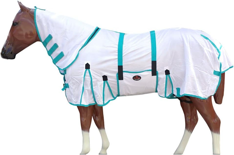 HILASON Horse Fly Sheet UV Protect Mesh 75 in White Turquoise