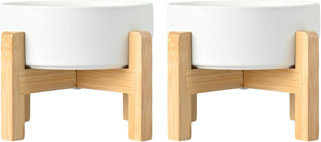 SPUNKYJUNKY Ceramic Elevated Dog Bowls 2 Pack
