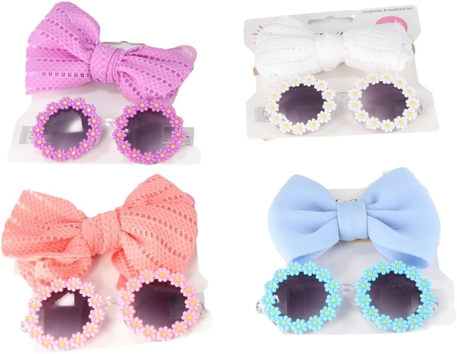 2Pcs/Set Pet Dog Bow Headband Sunflower Sunglasses Cute Summer Beach