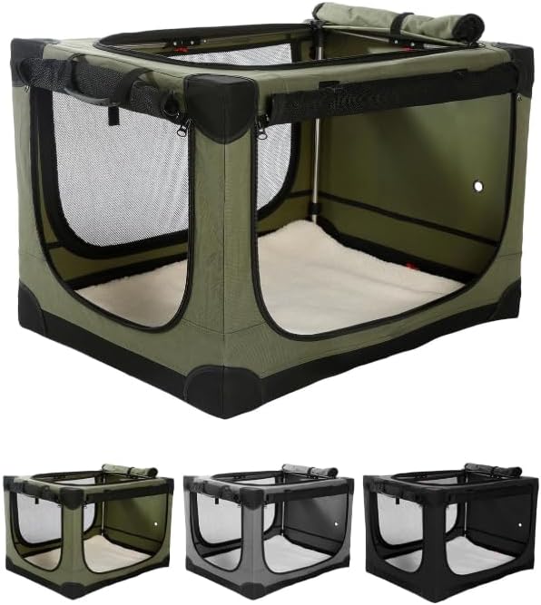 Veraste 33 in Collapsible Dog Crate for Medium Large Dogs, 4 Door