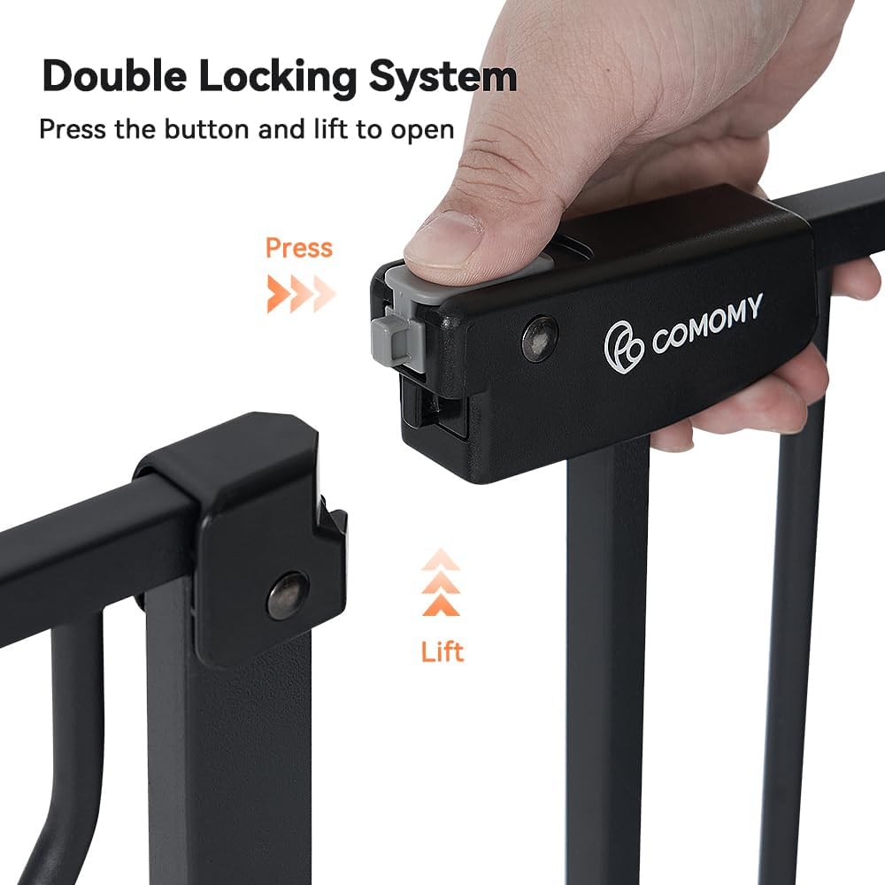 COMOMY 29.5-43.7" Pet Gate with Adjustable Cat Door for Stairs