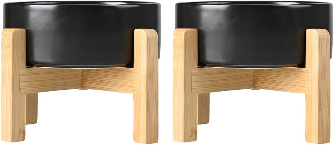 SPUNKYJUNKY Ceramic Elevated Dog Bowls 2 Pack