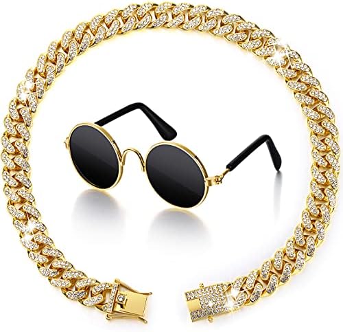 Xuniea 2 Pcs Pet Collar Set, Chain and Sunglasses