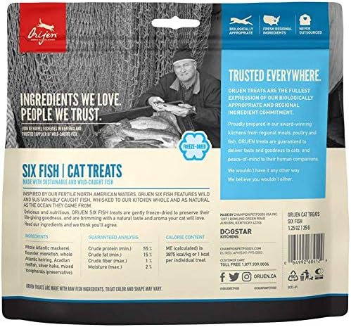 ORIJEN 3 Pack of Six Fish Freeze-Dried Cat Treats, 1.25 Ounces Each