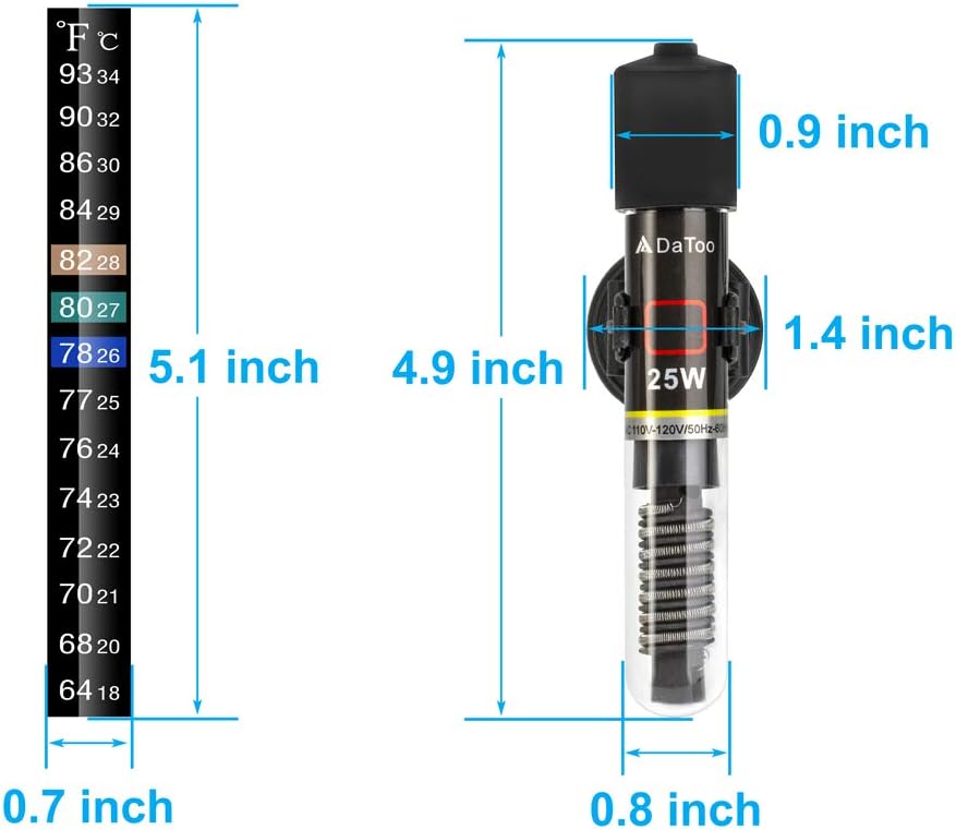 DaToo Mini Aquarium Heater 25W Small Fish Tank Heater 25 Watt
