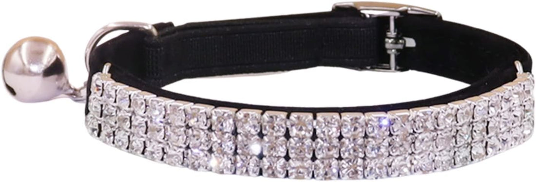 THAIN Rhinestones Cat Dog Collar Soft Velvet Safe Adjustable Collar