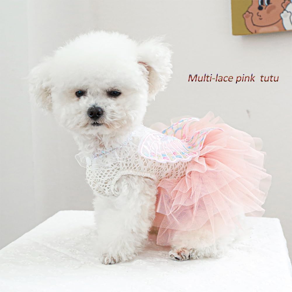 ANIAC Butterfly Dog Dress with Pink Tutu Funny Pet Clothes with Wing