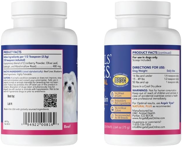 Angels' Eyes Natural Plus Tear Stain Prevention Powder for Dogs & Cats