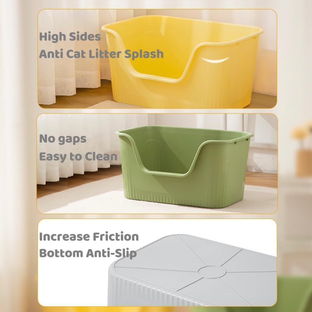 SpaceTime Large Cat Litter Box with High Sides,Cat Boxes for Indoor