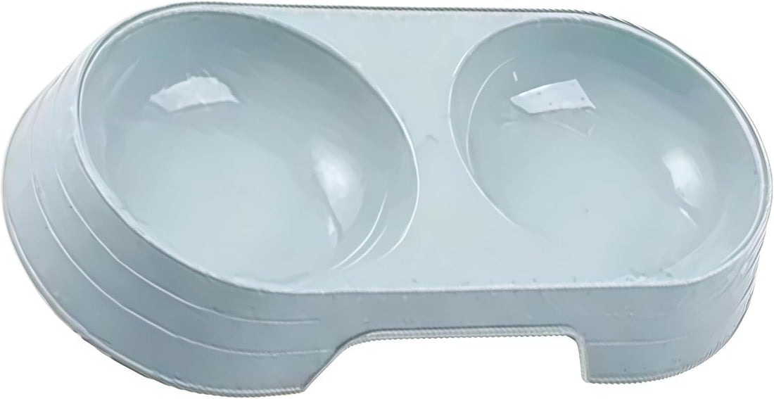 Pet Food and Water Bowl, Double Feeding Bowls, Small Grey