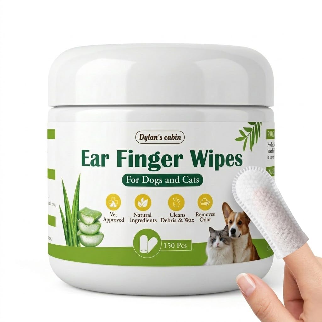 Dylan's cabin Cat Ear Wipes - 150 Count Finger Wipes for Dogs Cats