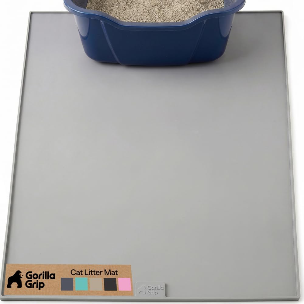 GORILLA GRIP Cat Litter Mat, Easy Clean Silicone Mats, 30x24 Gray
