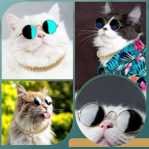 Xuniea 2 Pcs Pet Collar Set, Chain and Sunglasses