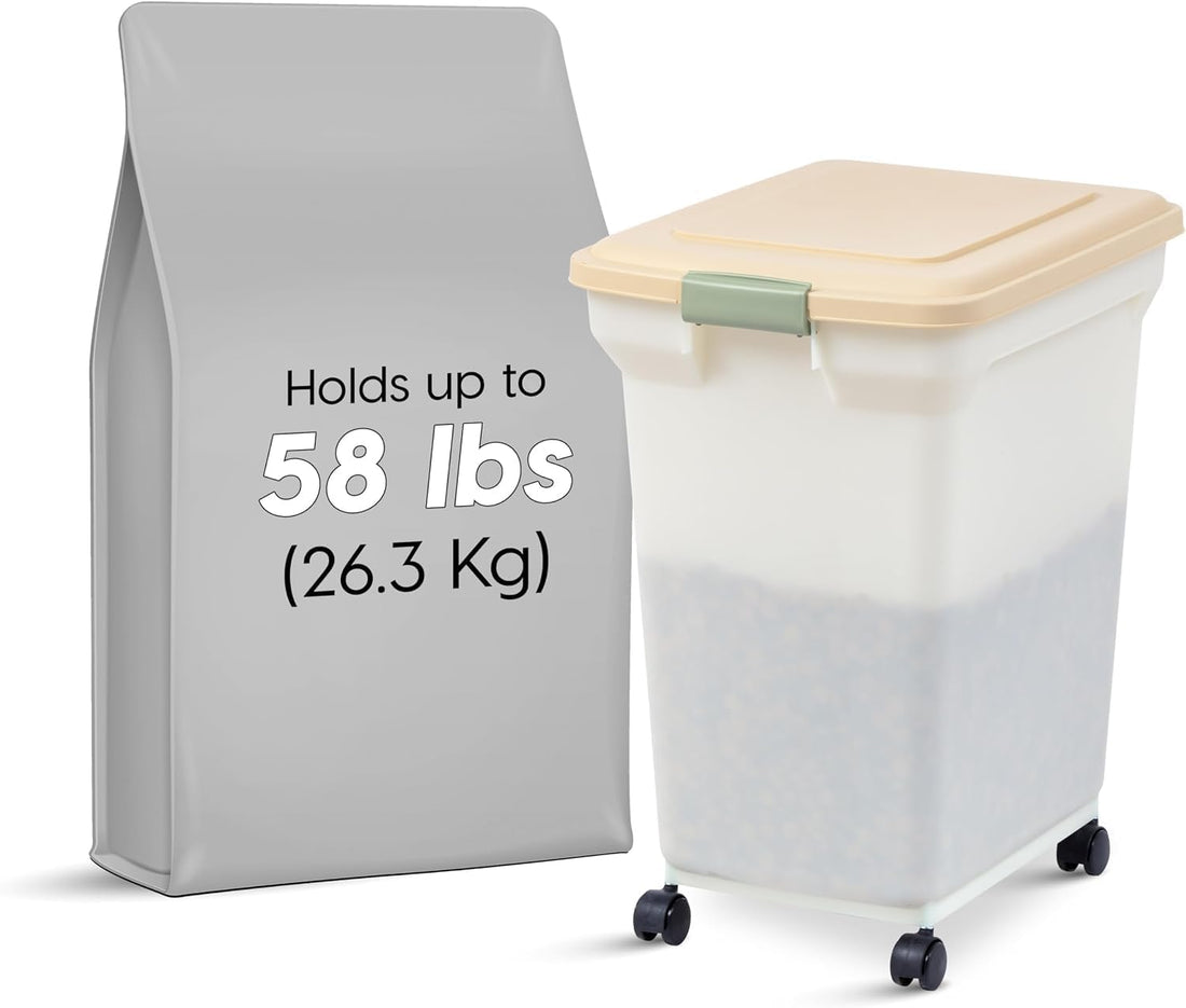 IRIS USA Dog Food Storage Container 58 lbs, Attachable Wheels
