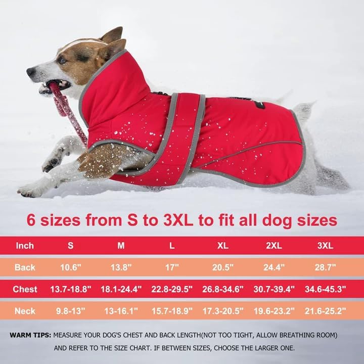 Dogcheer Dog Winter Coat, Waterproof Dog Jacket with Zipper Leash