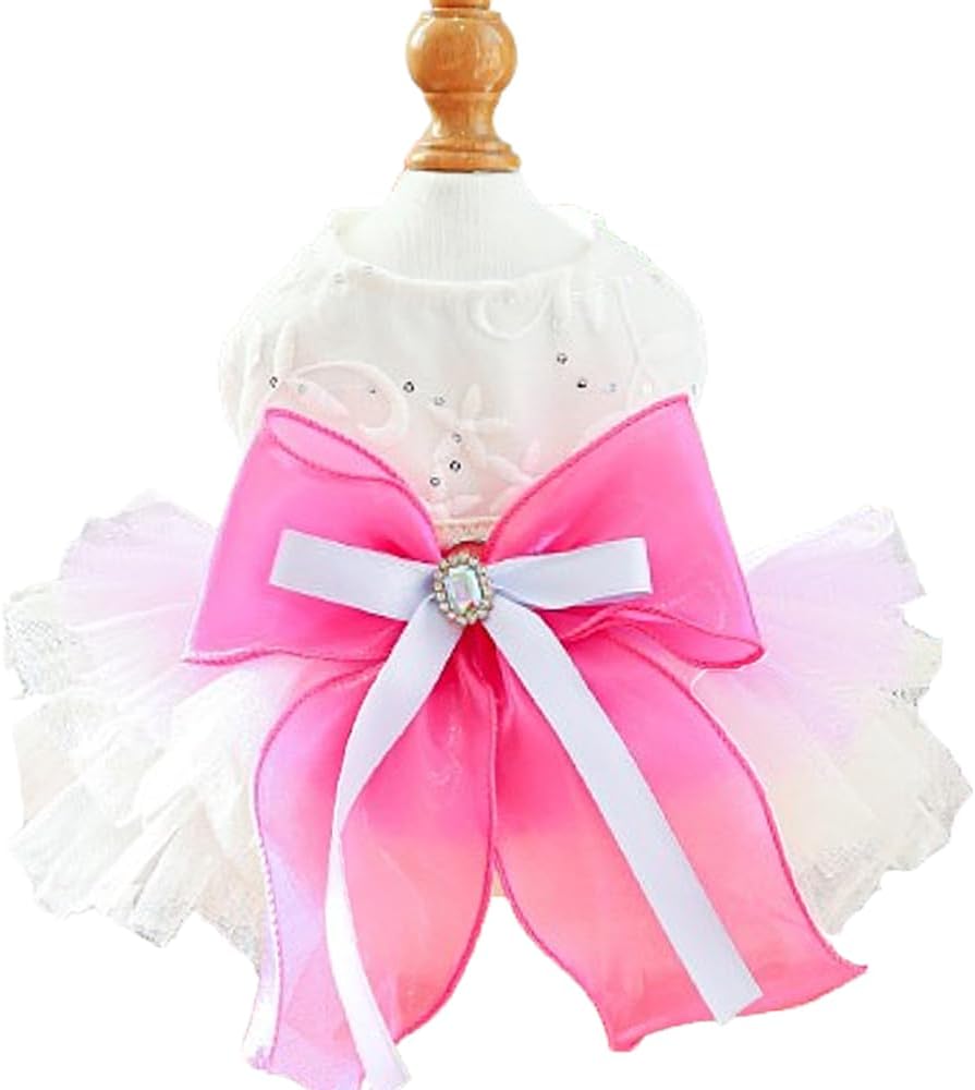 ANIAC Butterfly Dog Dress with Pink Tutu Funny Pet Clothes with Wing