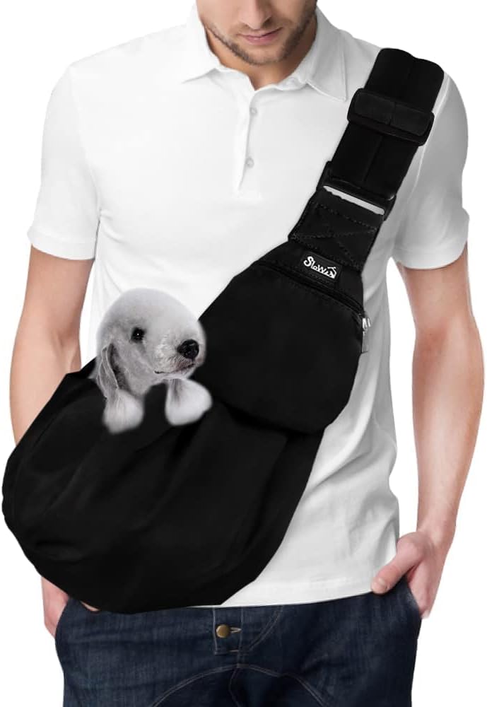 Lukovee Small Dog Sling Carrier, with Padded Strap & Storage Pocket,