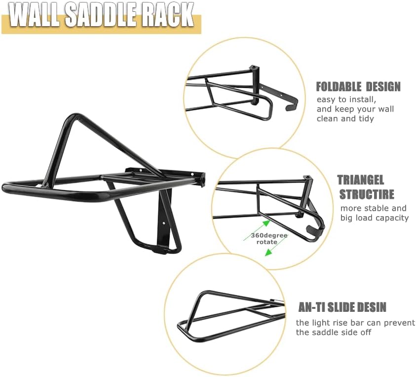 2Pcs Saddle Rack,Wall Mounted Folding Saddle Rack Stand Heavy Duty