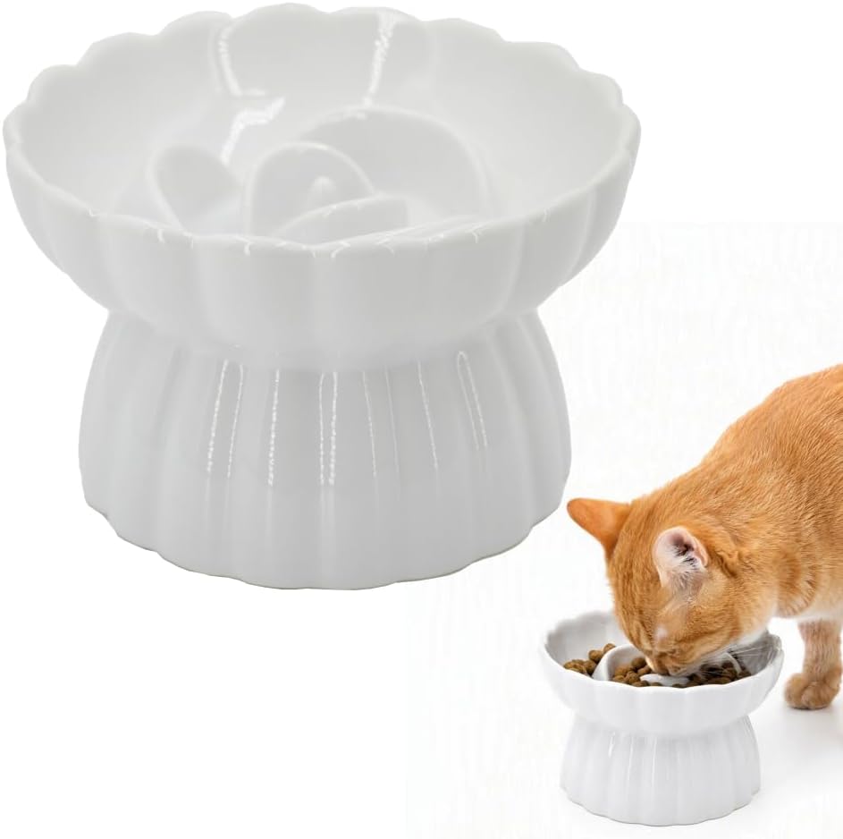 Ceramic Cat Slow Feeder, Raised Slow Feeder Cat Bowl