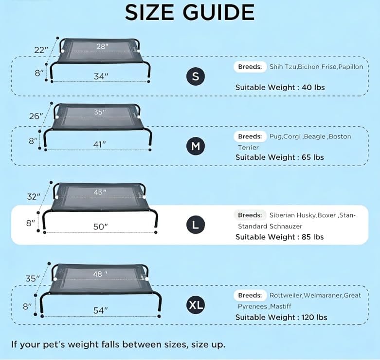 SIEMOUR 50" Lx32 Wx8 H Cooling Elevated Dog Bed for Large Dogs