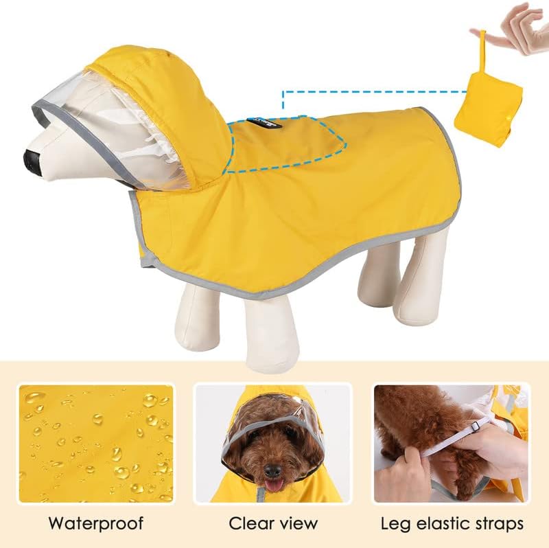 SlowTon Dog Raincoat, Waterproof Dog Rain Jacket with Clear Hooded