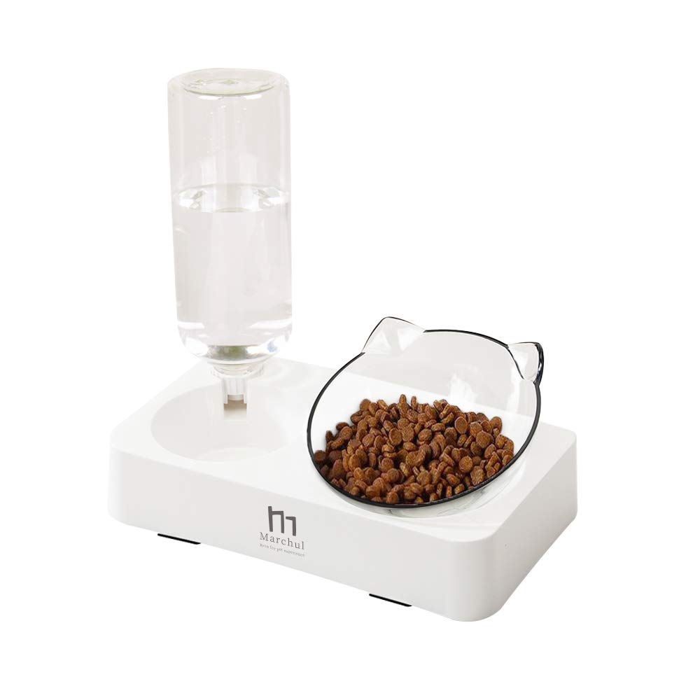Marchul Double Elevated Dog Cat Bowl, Pets Water and Food Bowl Set