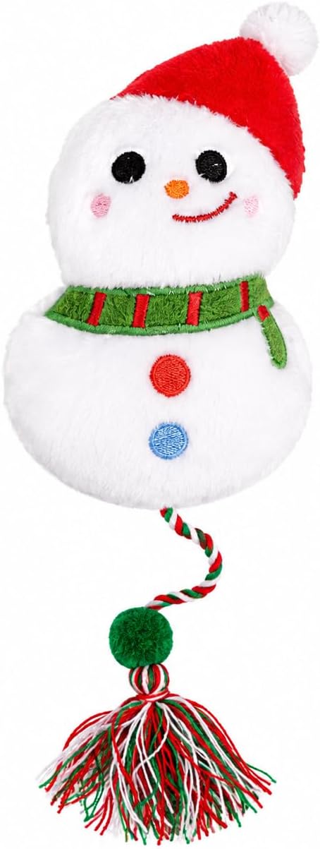 Christmas Snowman Plush Cat Toy with Tassel and Rope