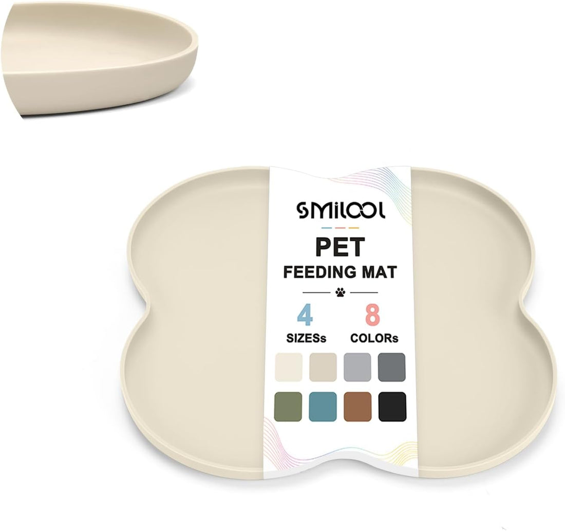SMILOOL Waterproof Silicone Pet Food Mat with Raised Edge for Dog
