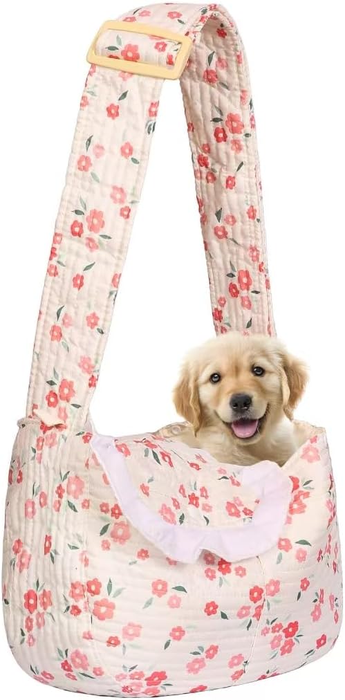 Floral Dog Carrier Sling for Cats & Small Dogs, 5-15Lbs, Medium