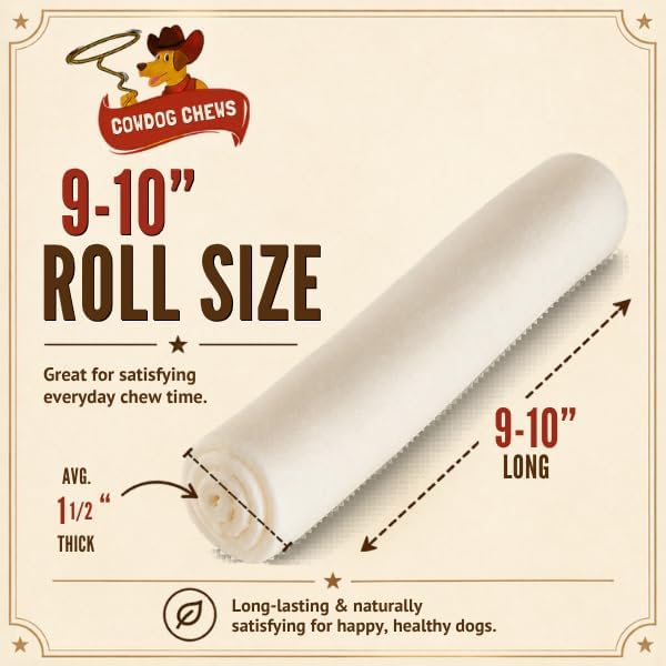 Cowdog Chews Retriever Roll 9-10 inch All Natural Rawhide Dog Treat