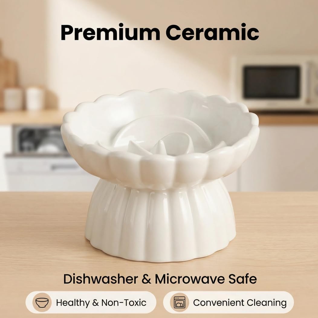Ceramic Cat Slow Feeder, Raised Slow Feeder Cat Bowl