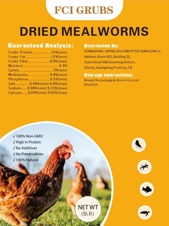 FCI GRUBS Dried Mealworms 5LB-High Protein Chicken Feed,More