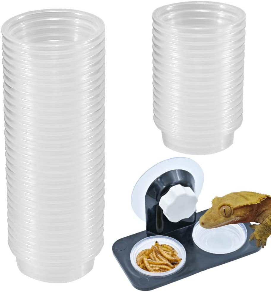 Lizard Gecko Feeding Ledge Holder, with 30 pcs 0.5oz Food Cups Dish