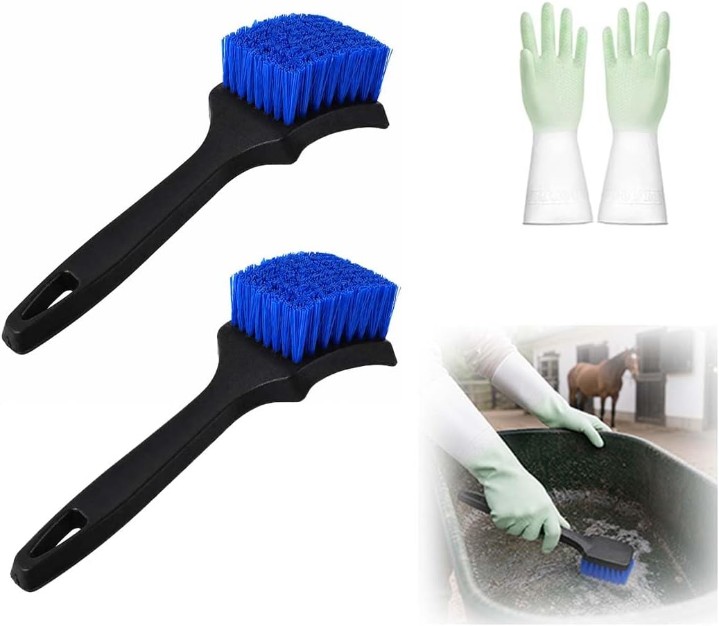 2 Pack Livestock Trough Cleaning Brushes with Protective Gloves