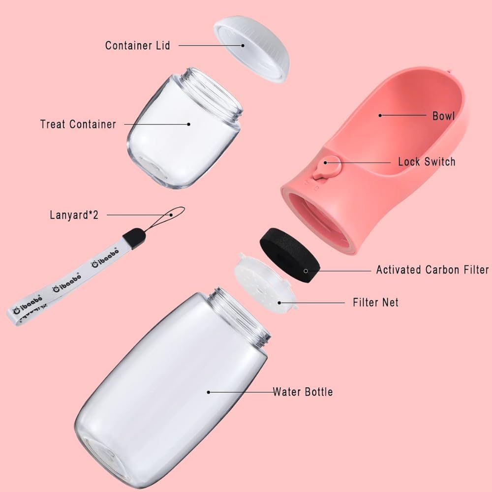 Portable Pet Water Bottle with Drinking Bowl, 12 oz