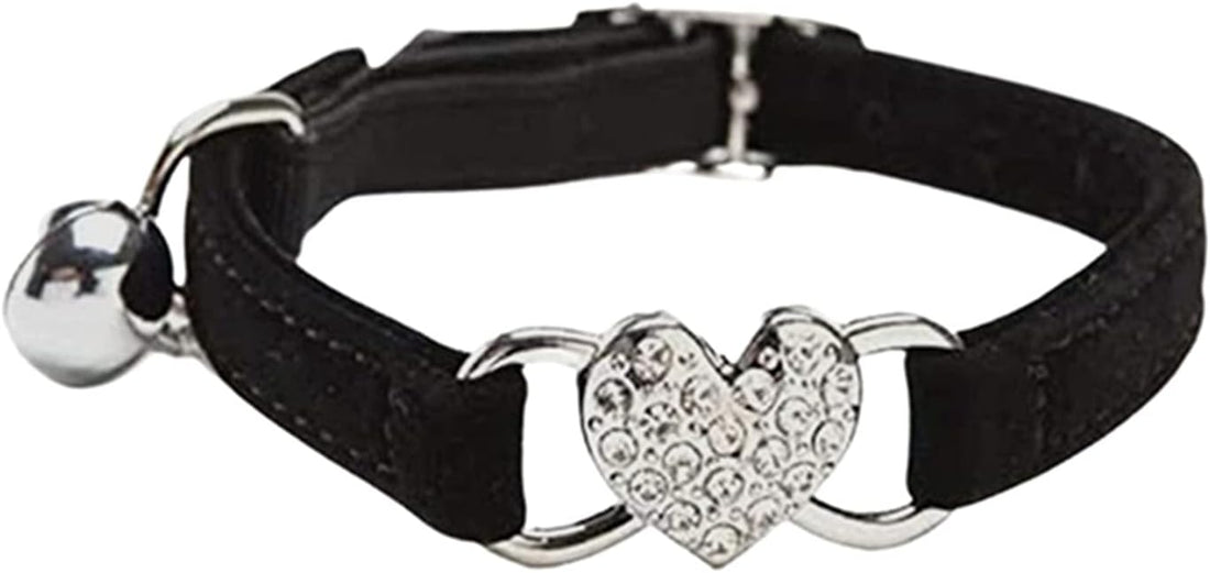Heart Bling Cat Collar with Safety Belt and Bell 8-10 inches