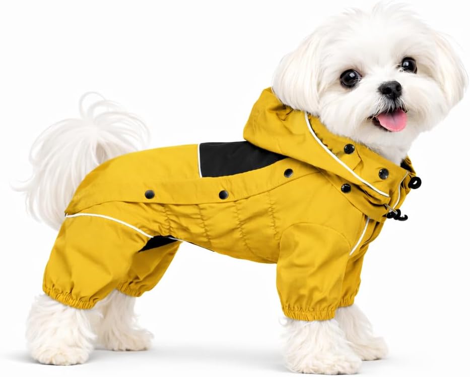 LOVELONGLONG Fleece-Lined Dog Raincoat with Removable Hood