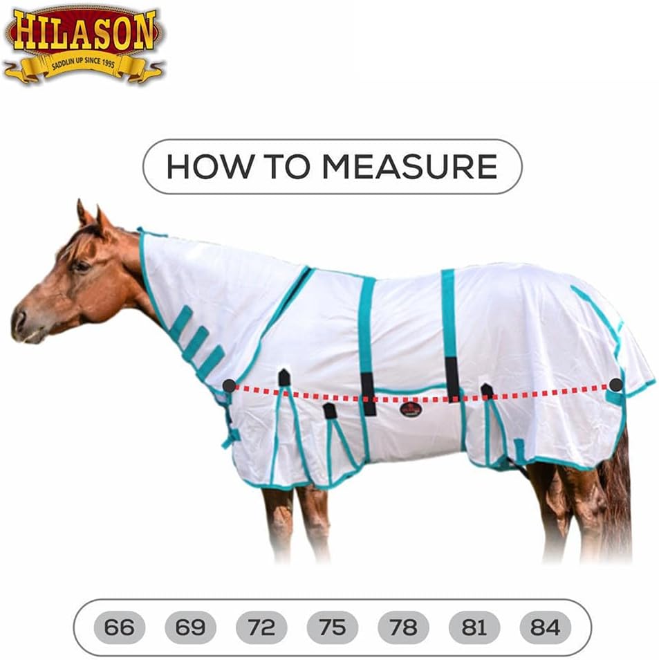 HILASON Horse Fly Sheet UV Protect Mesh 75 in White Turquoise